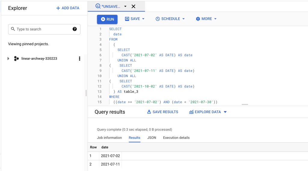 bigquery day of week