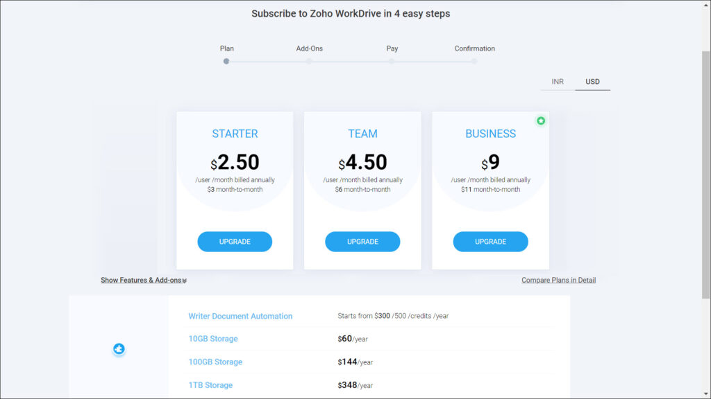 zoho workdrive pricing